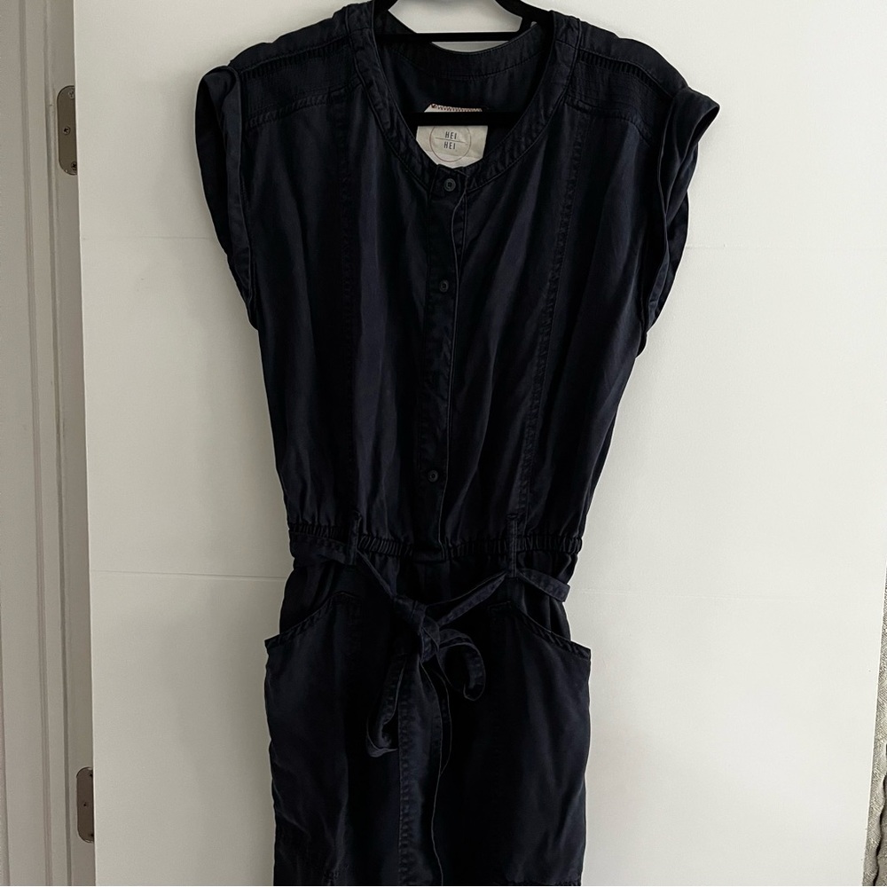 HEI HEI Navy Blue Sleeveless Jumpsuit with elastic waist and tie- so cute! - Picture 10 of 11